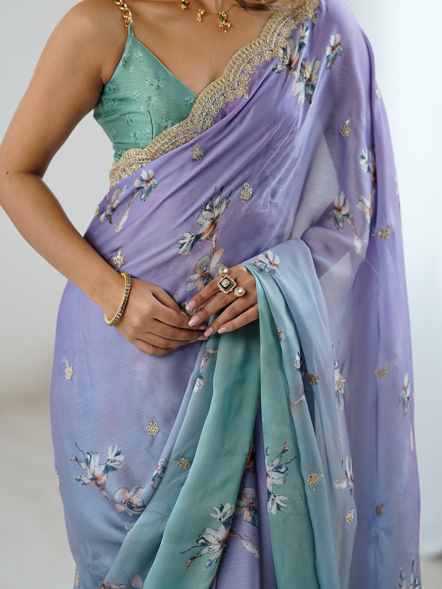 Ombre Chiffon Embroidered Saree - Ressa