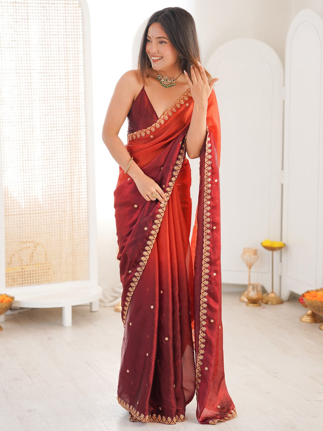 Ombre Chiffon Embroidered Saree - Ressa