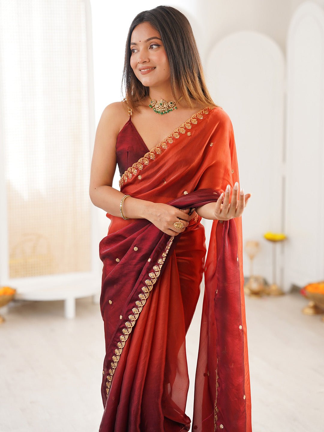 Ombre Chiffon Embroidered Saree - Ressa