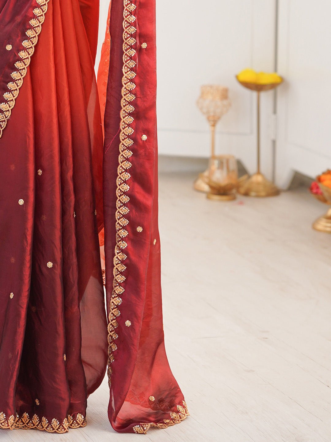 Ombre Chiffon Embroidered Saree - Ressa