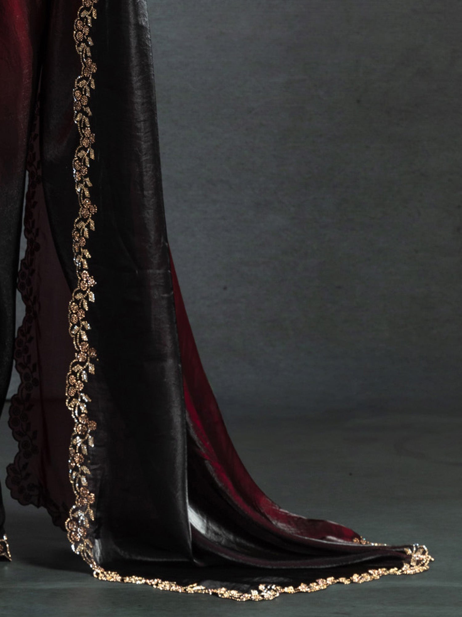 Ombre Dyed Beads and Stones Satin Saree - Ressa