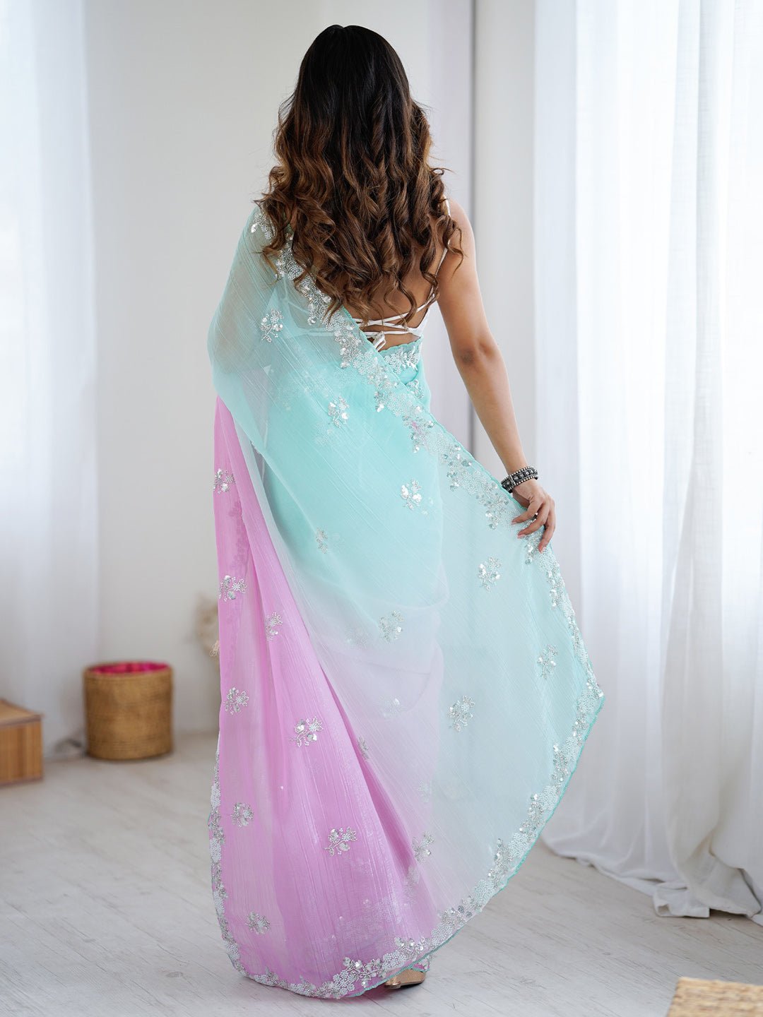 Ombre Embroidery Georgette Saree - Ressa
