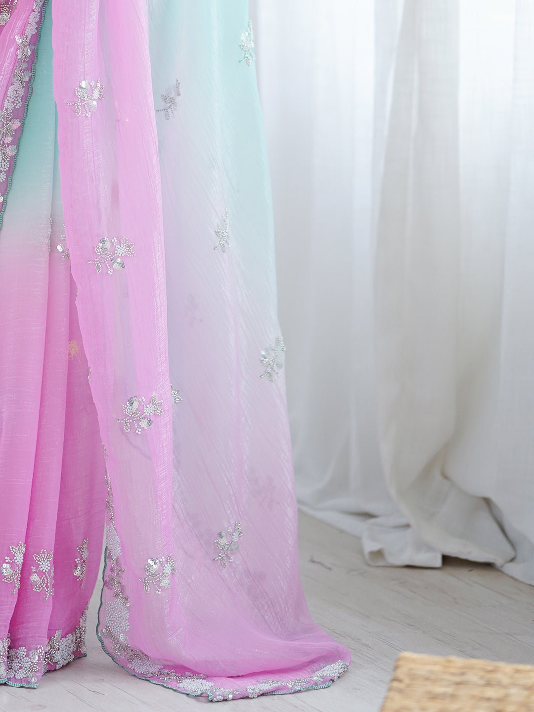 Ombre Embroidery Georgette Saree - Ressa