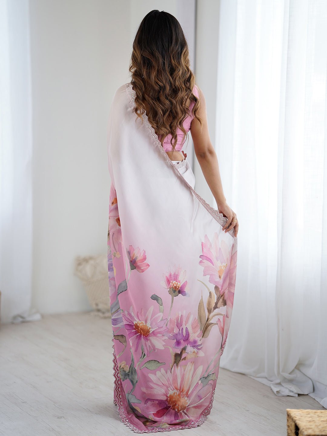 Ombre Floral Digital Print Georgette Saree - Ressa