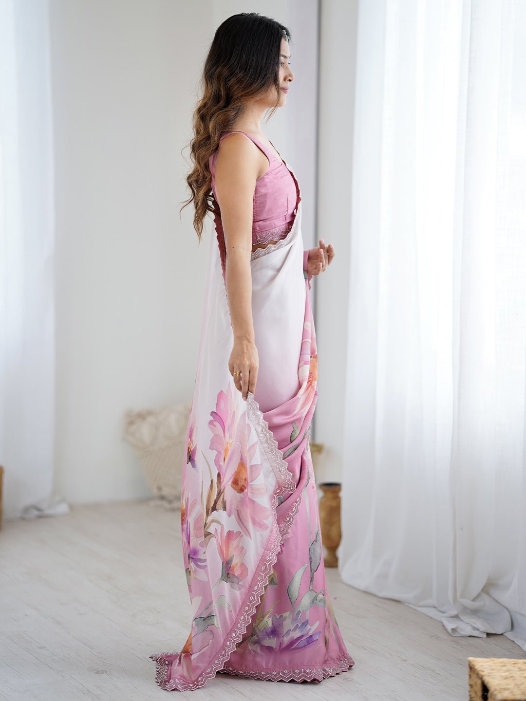 Ombre Floral Digital Print Georgette Saree - Ressa