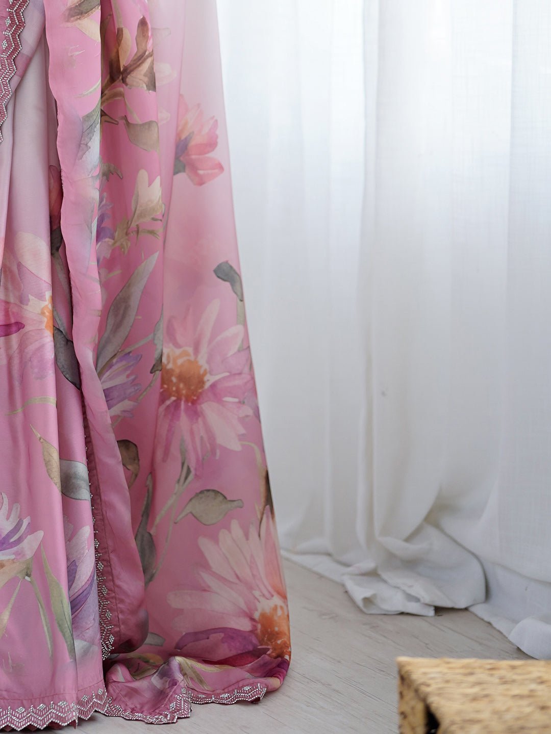 Ombre Floral Digital Print Georgette Saree - Ressa