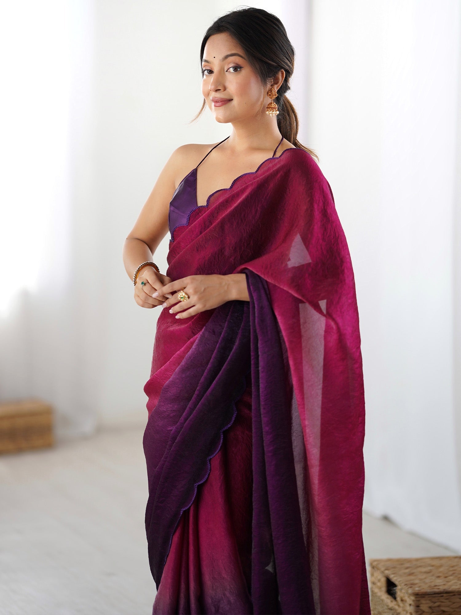 Ombre Organza Saree with Scallop Border - Ressa