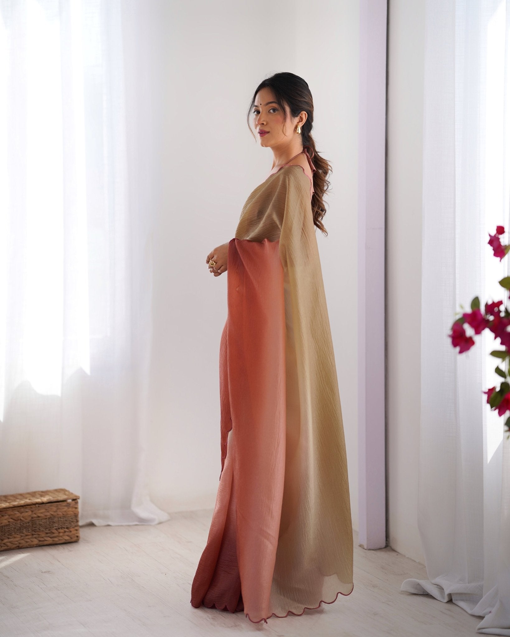 Ombre Organza Saree with Scallop Border - Ressa