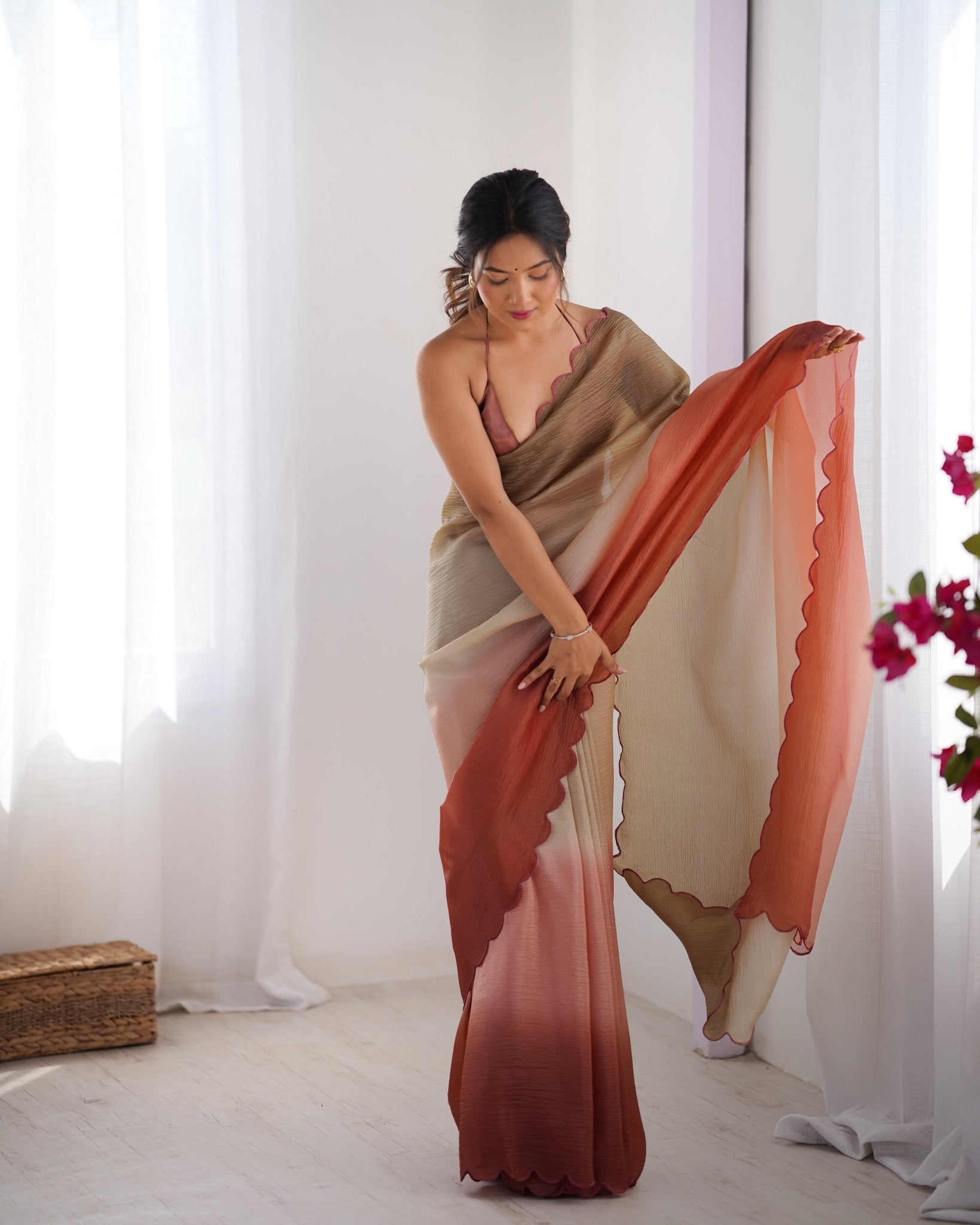 Ombre Organza Saree with Scallop Border - Ressa