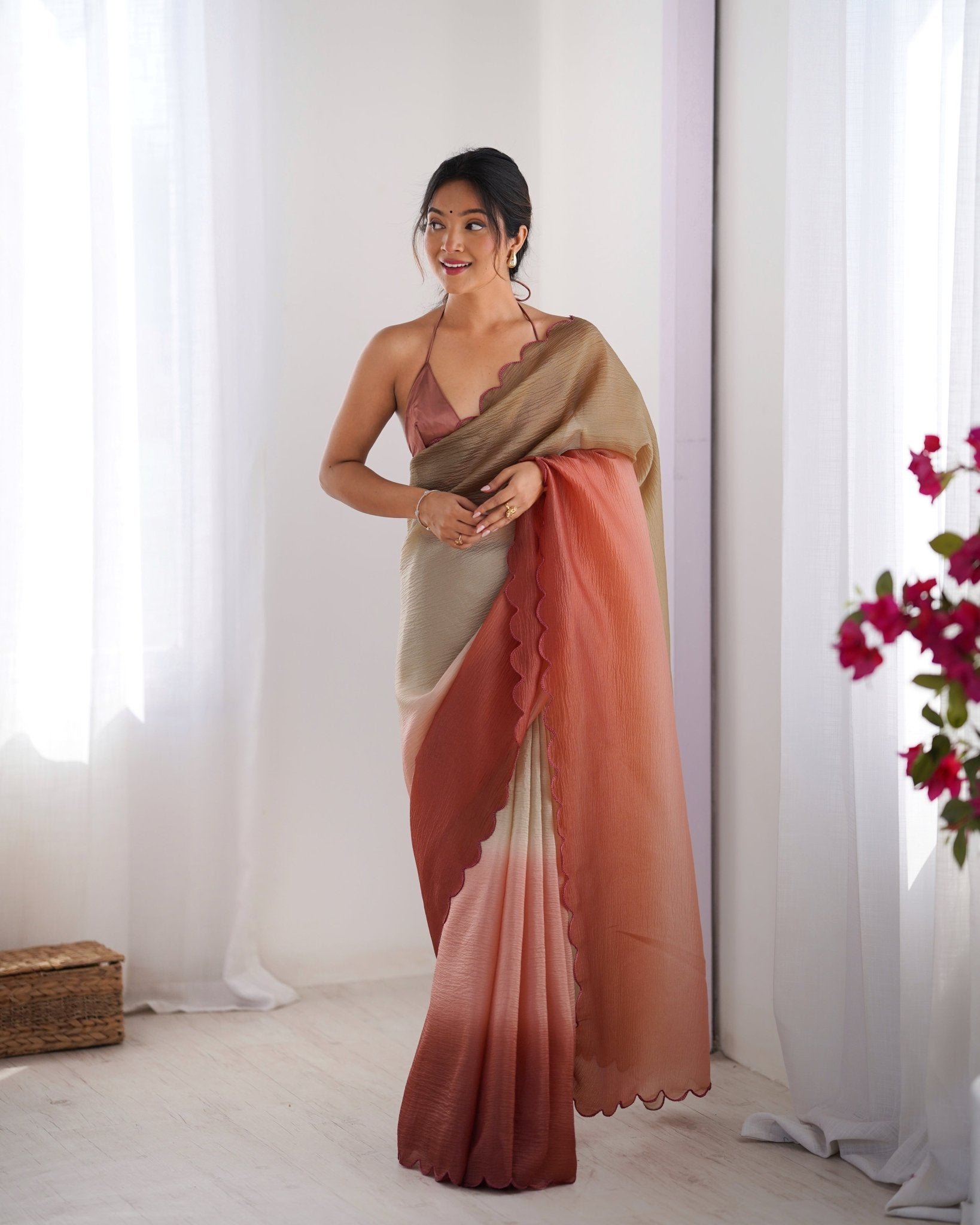 Ombre Organza Saree with Scallop Border - Ressa