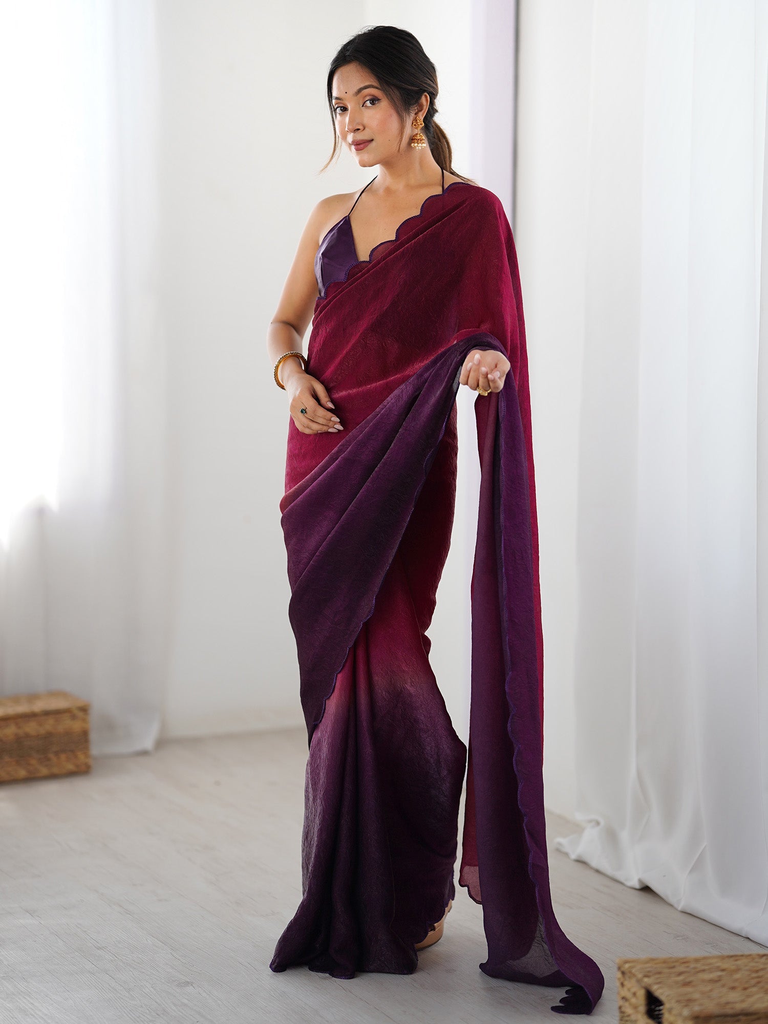 Ombre Organza Saree with Scallop Border - Ressa