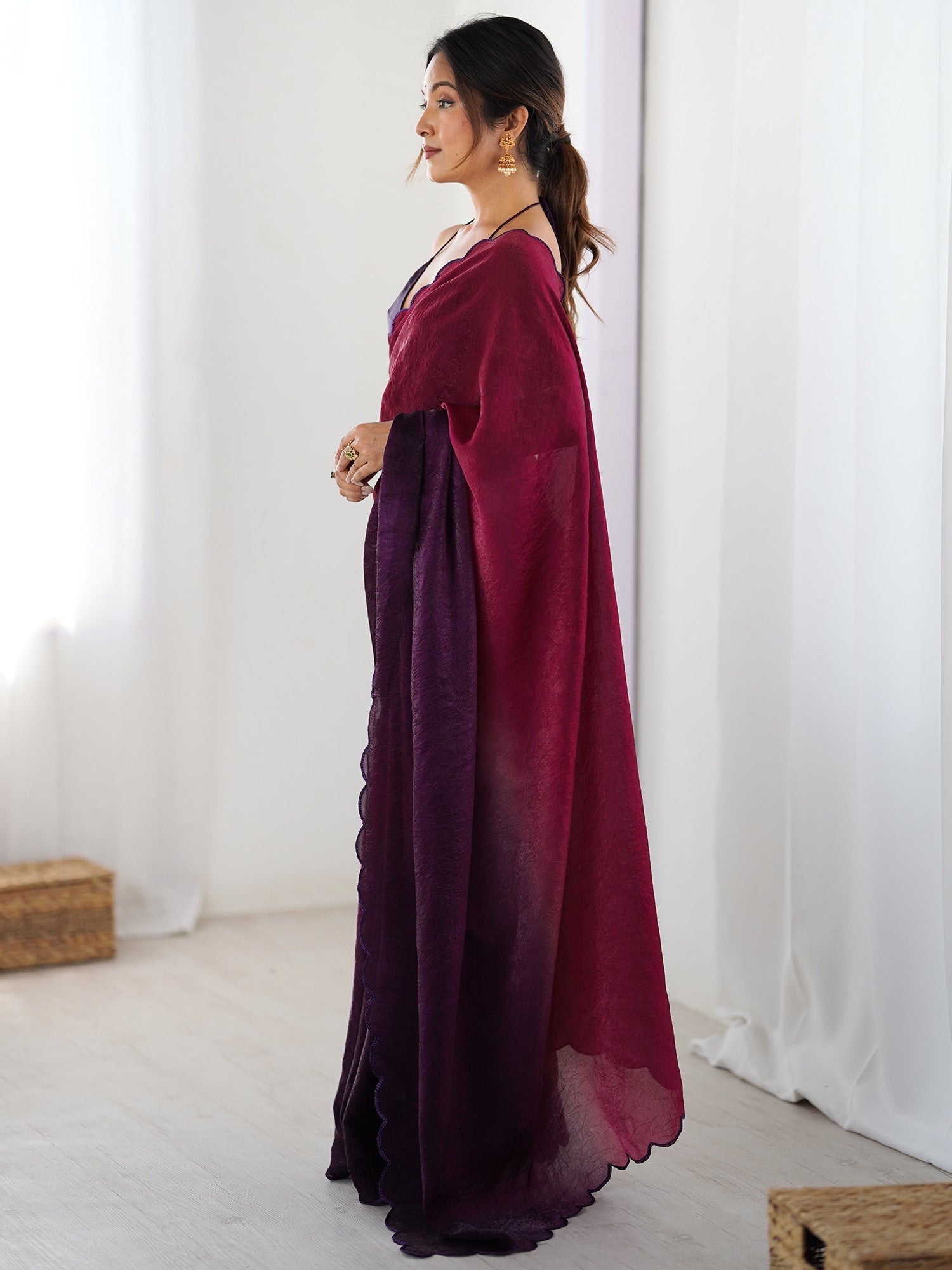 Ombre Organza Saree with Scallop Border - Ressa