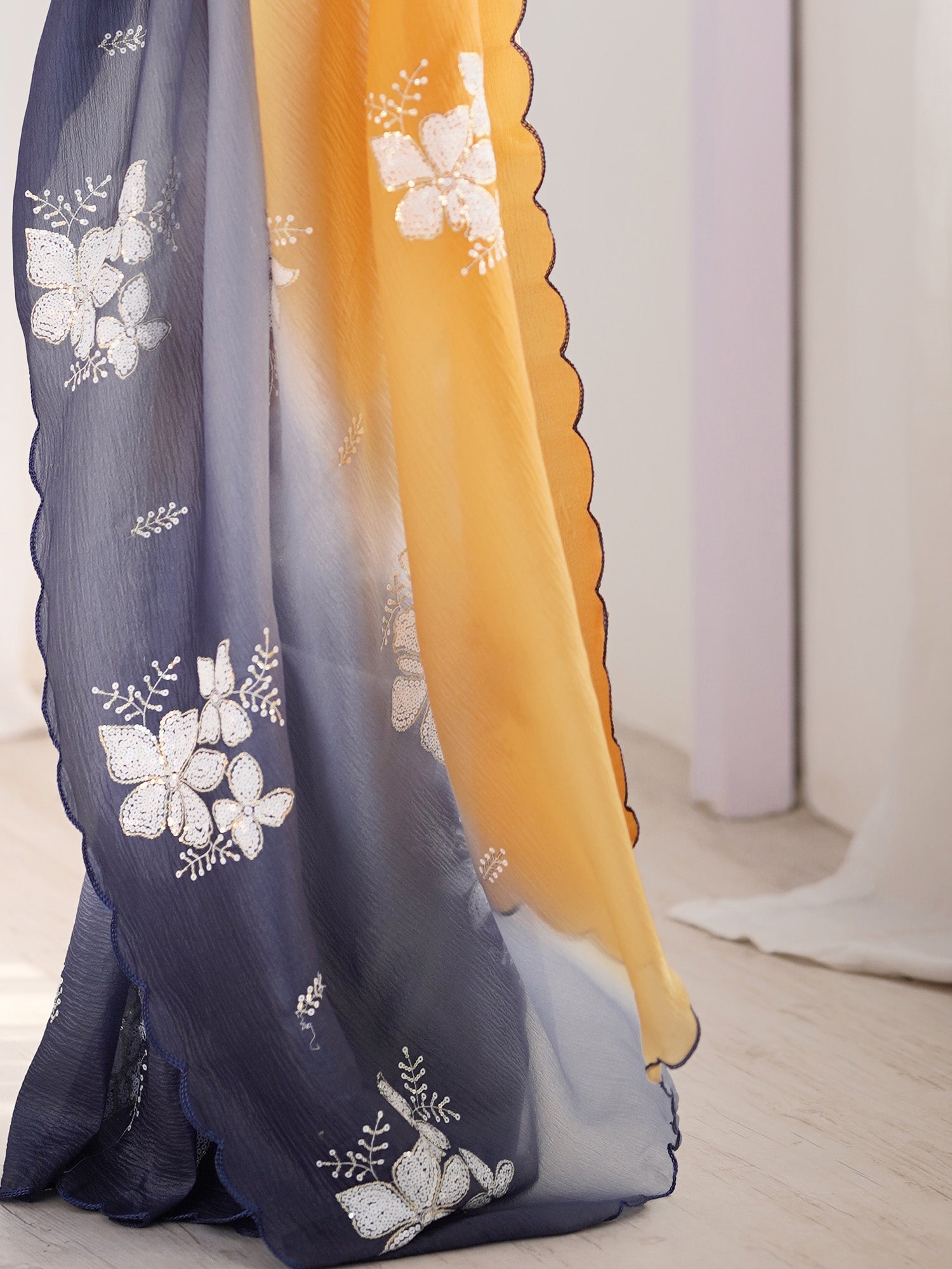 Ombre Organza Saree with Sequin Floral Embroidery - Ressa