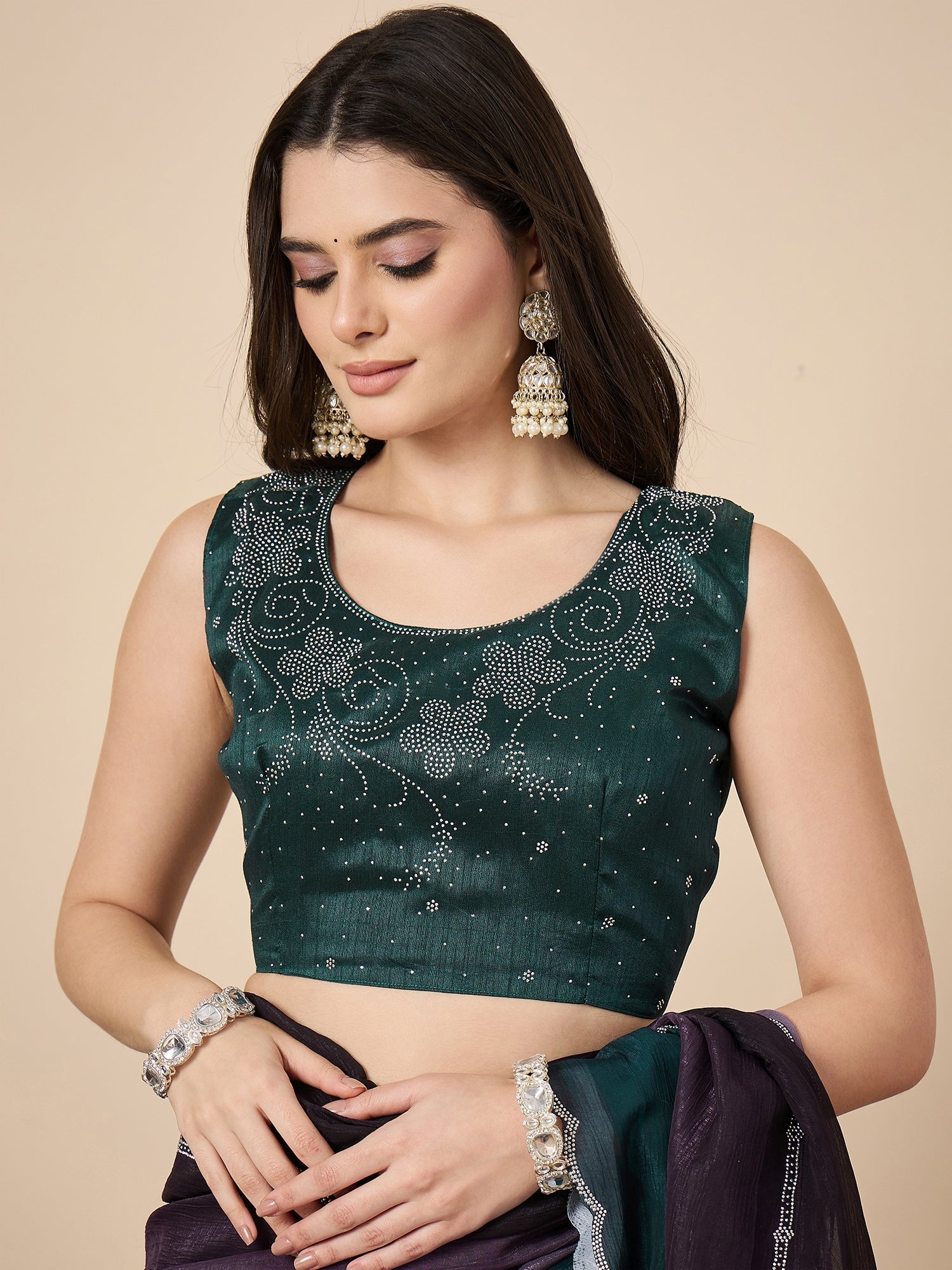 Ombre Organza Saree with Swarovski Scallop Border | Purple to Teal - Ressa