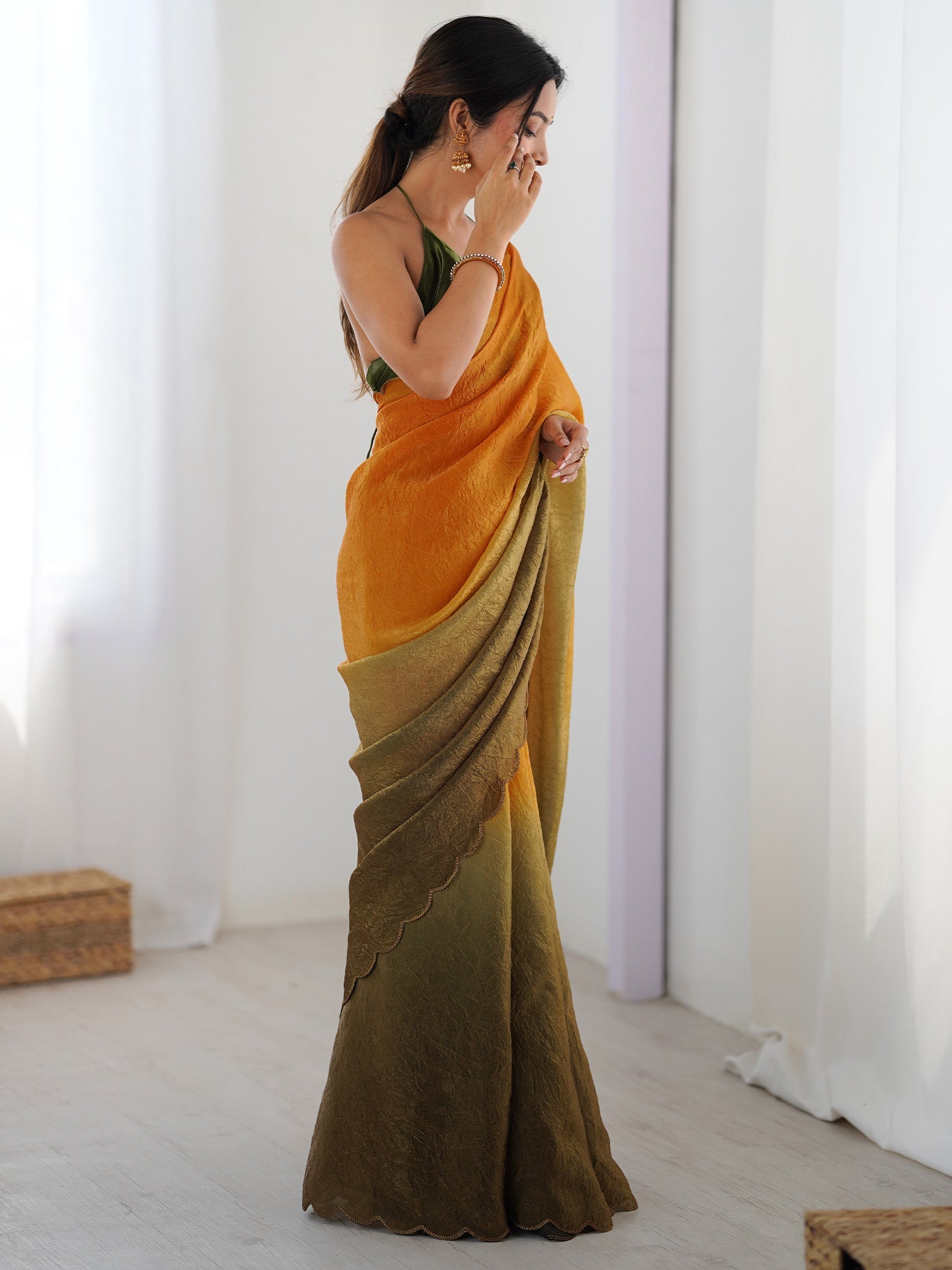 Ombre Satin Silk Saree with Scallop Border - Ressa
