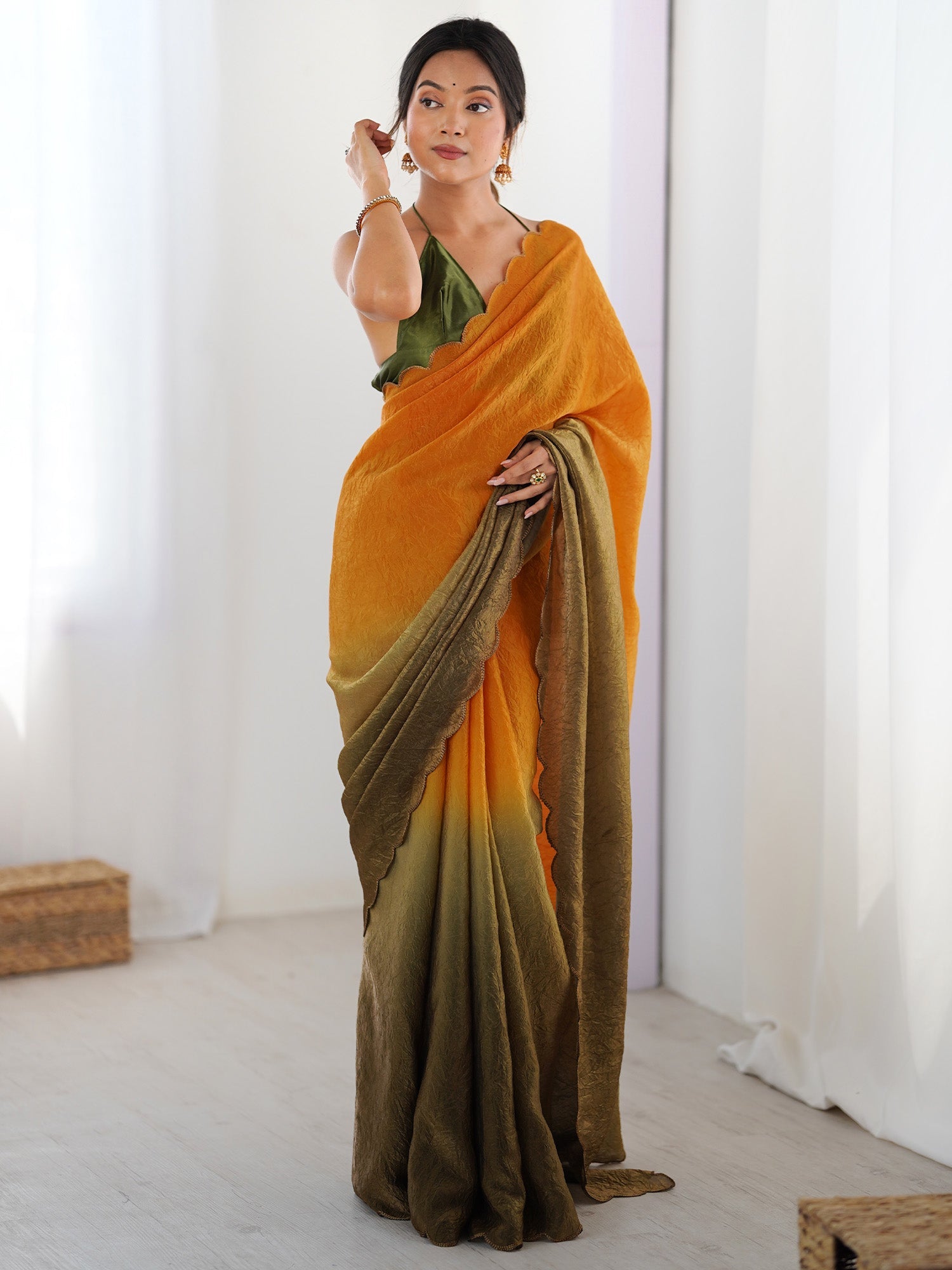 Ombre Satin Silk Saree with Scallop Border - Ressa