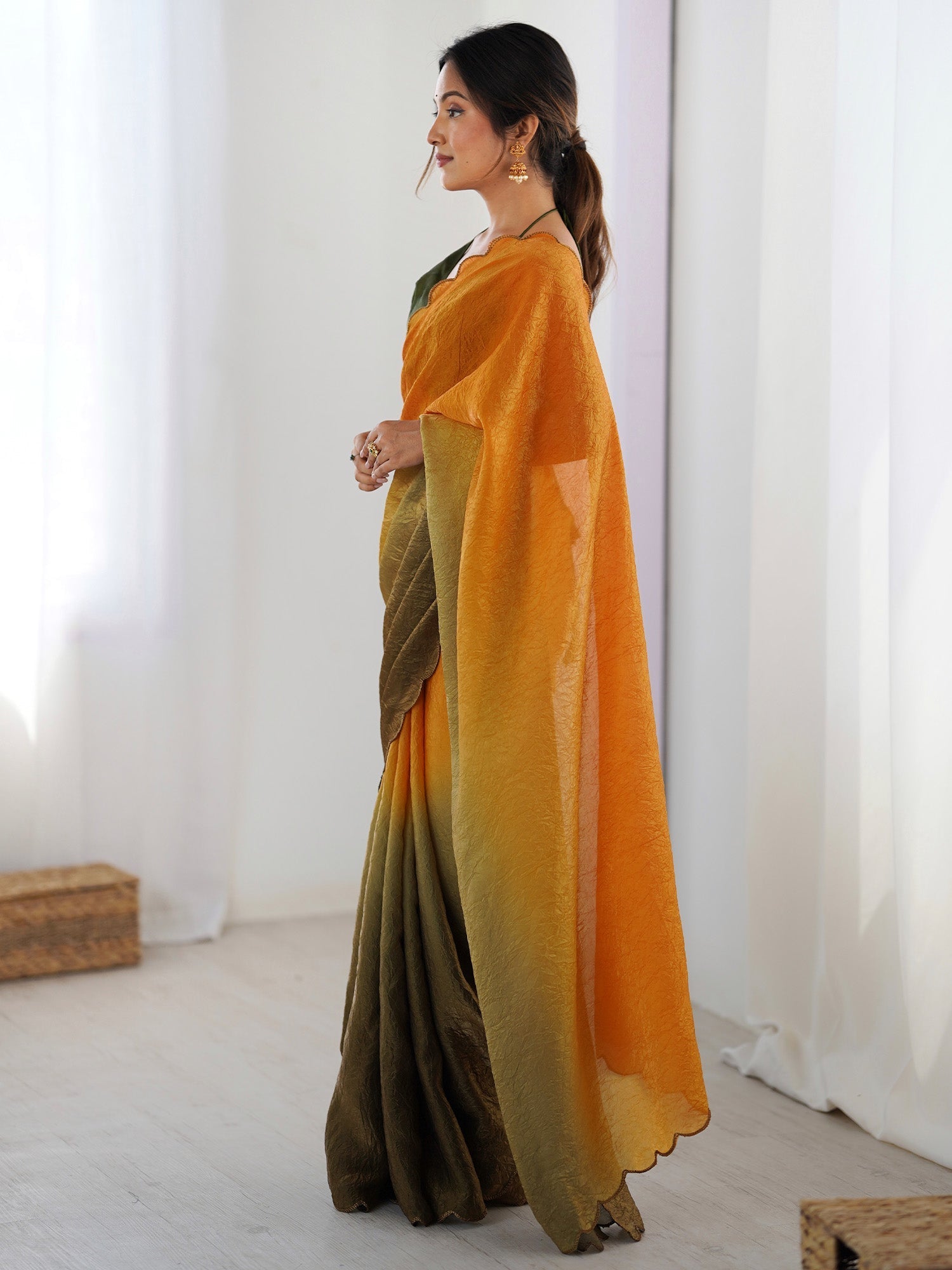 Ombre Satin Silk Saree with Scallop Border - Ressa