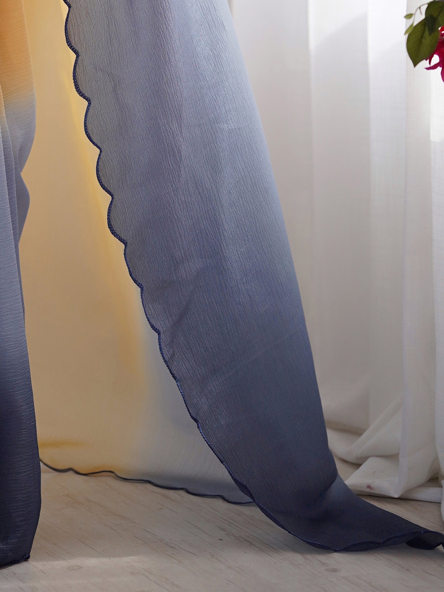 Ombre Scallop Saree in Yellow & Navy - Ressa
