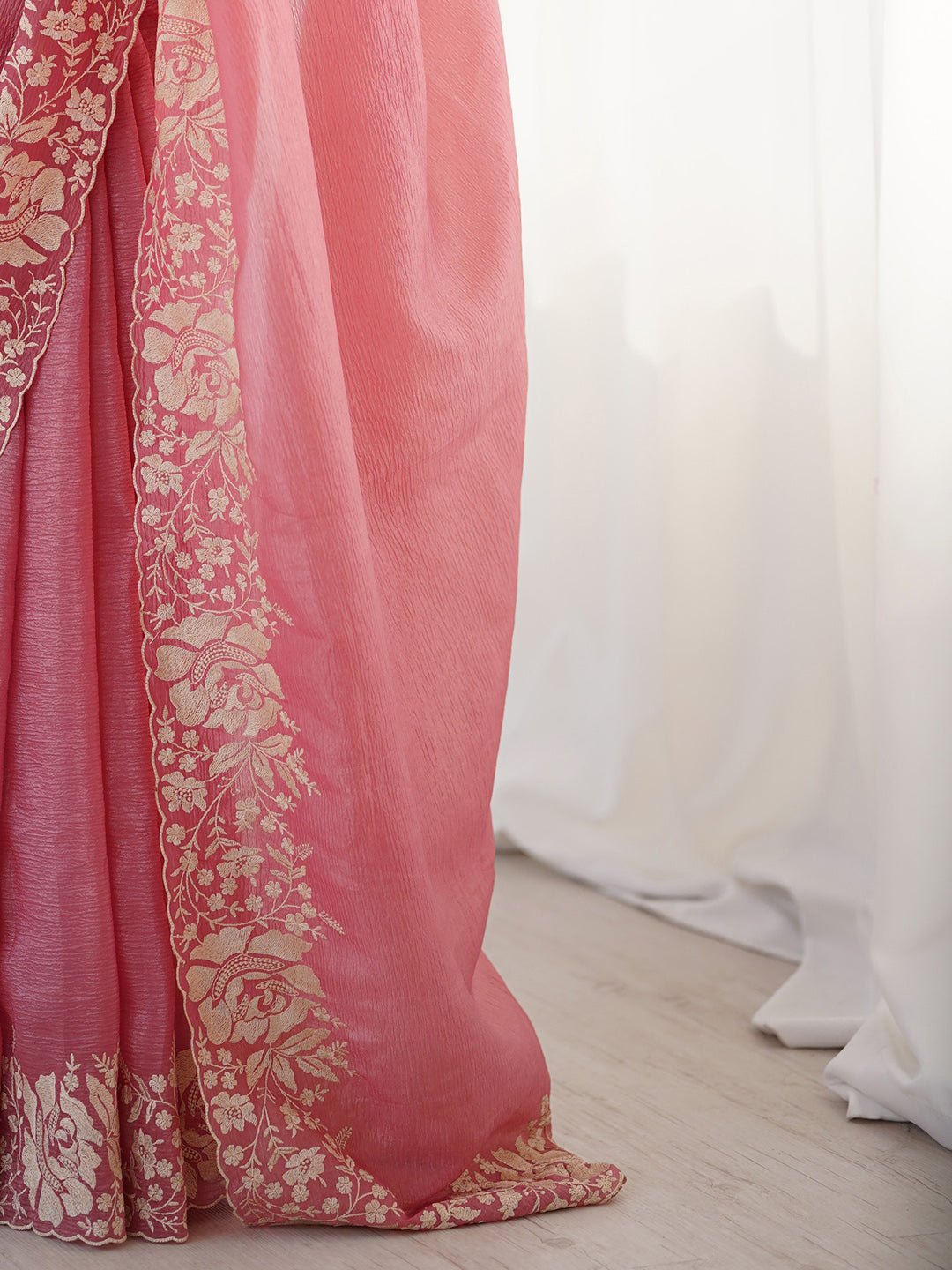 Onion Pink Chiffon Embroidered Saree - Ressa