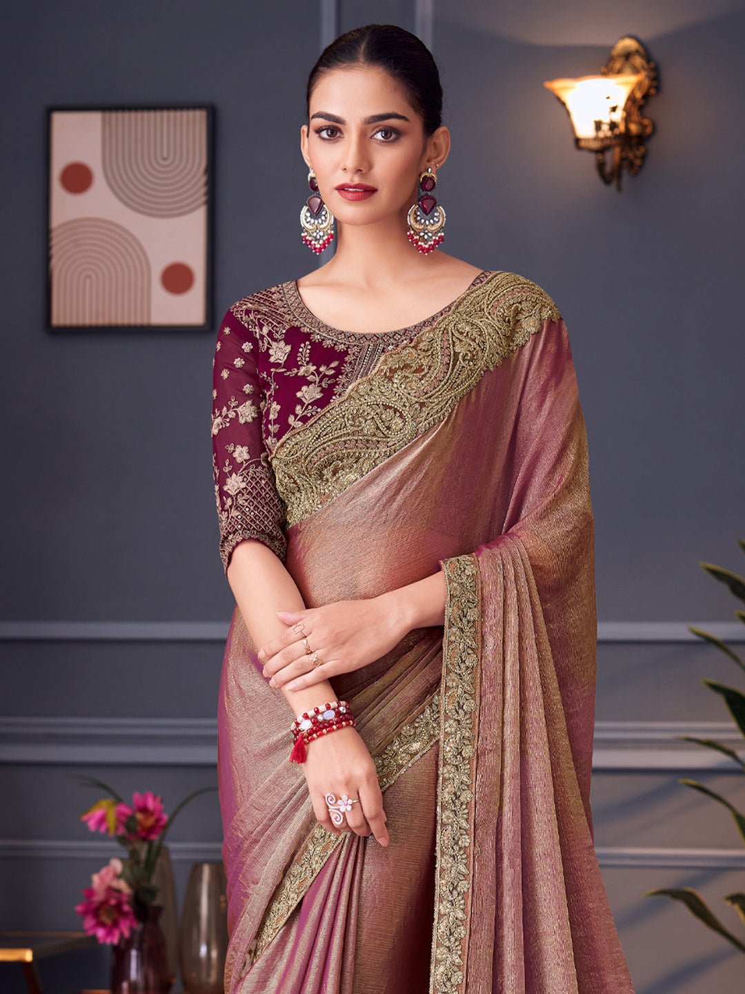 Onion Pink Georgette Party Wear Saree - Ressa