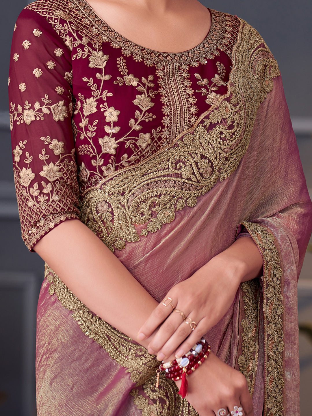 Onion Pink Georgette Party Wear Saree - Ressa