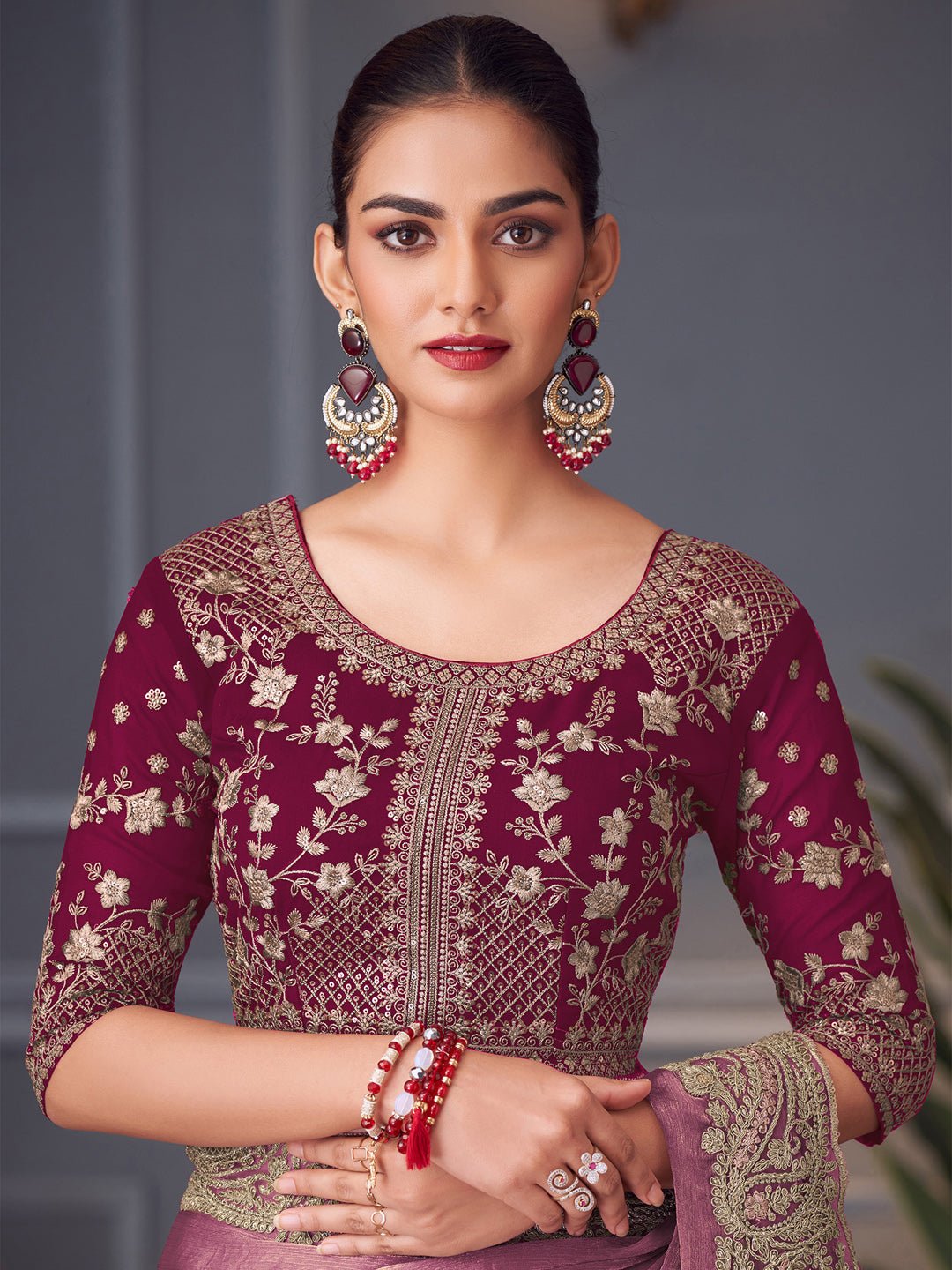 Onion Pink Georgette Party Wear Saree - Ressa