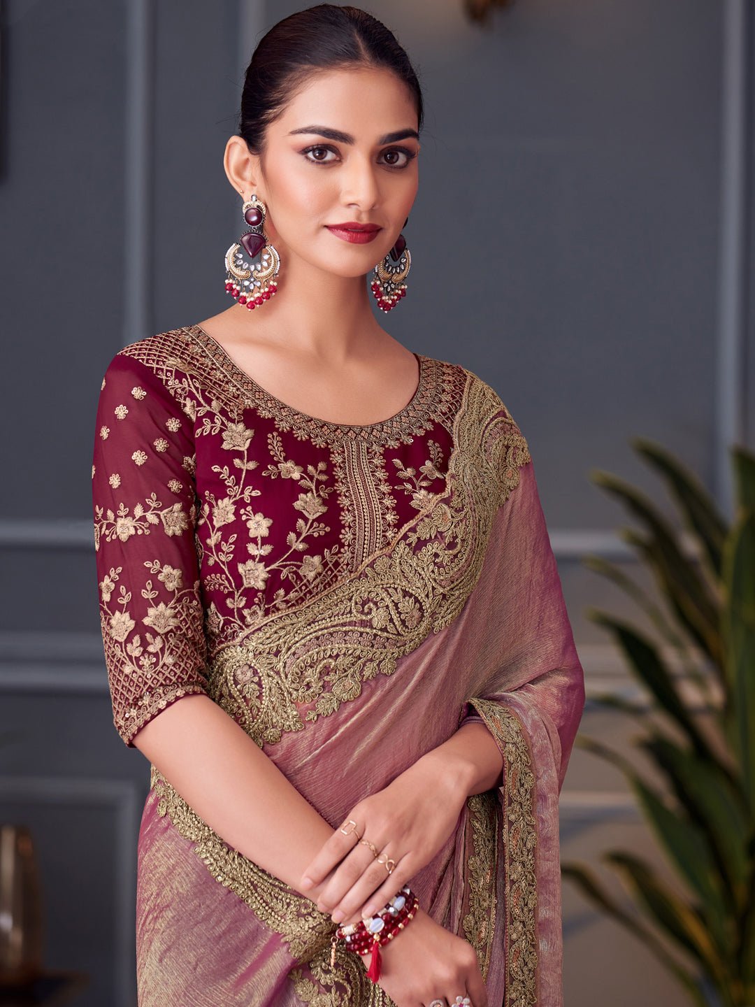 Onion Pink Georgette Party Wear Saree - Ressa