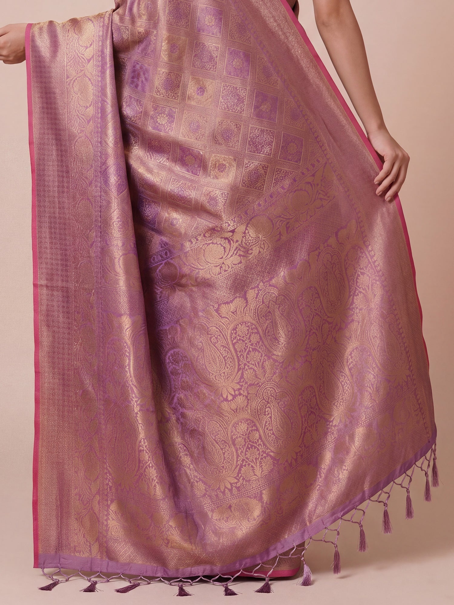 Onion Pink Gold Banarasi Tissue Silk Saree - Ressa