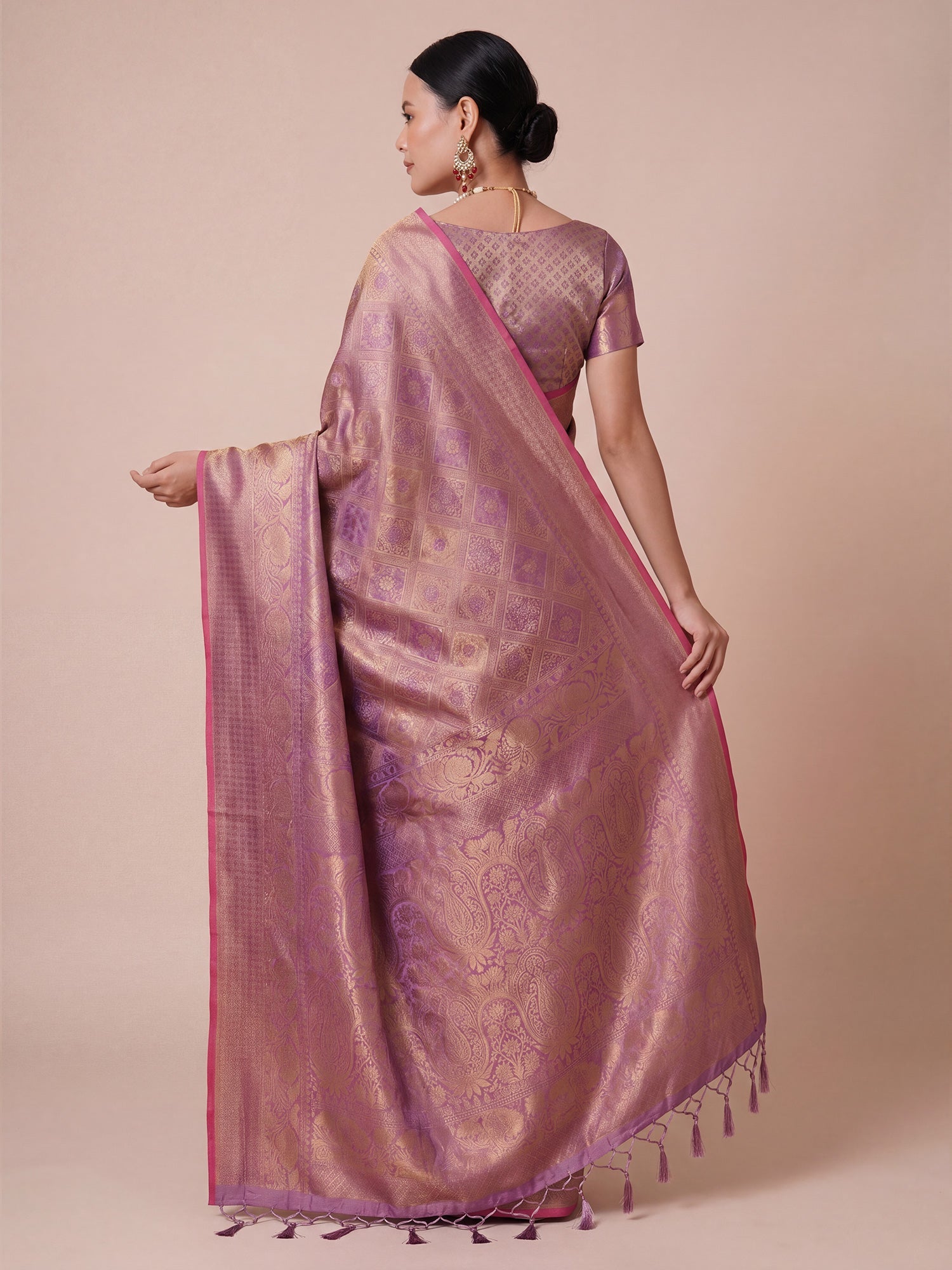 Onion Pink Gold Banarasi Tissue Silk Saree - Ressa