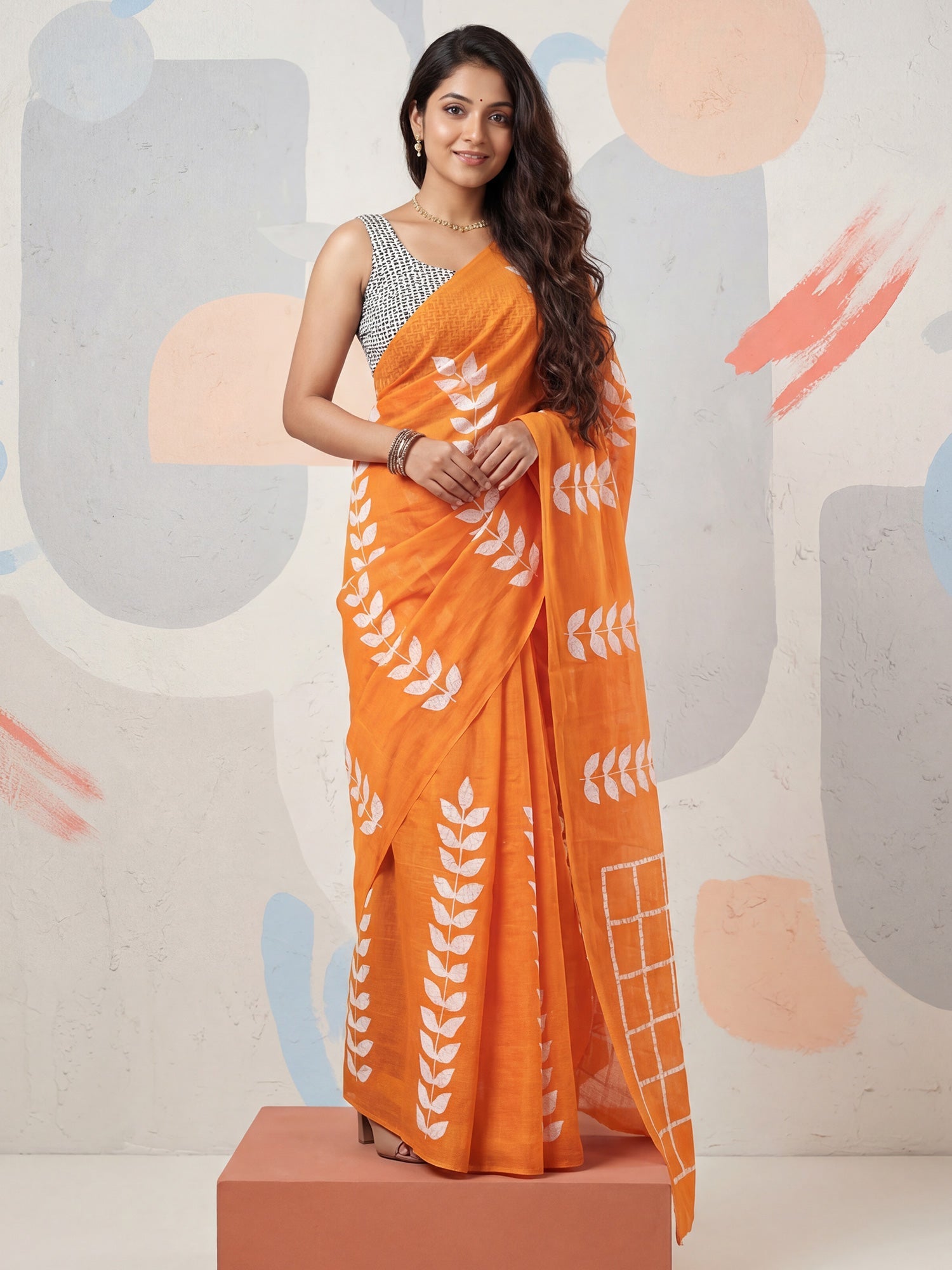 Orang Leaf Motif Batik Print Saree - Ressa