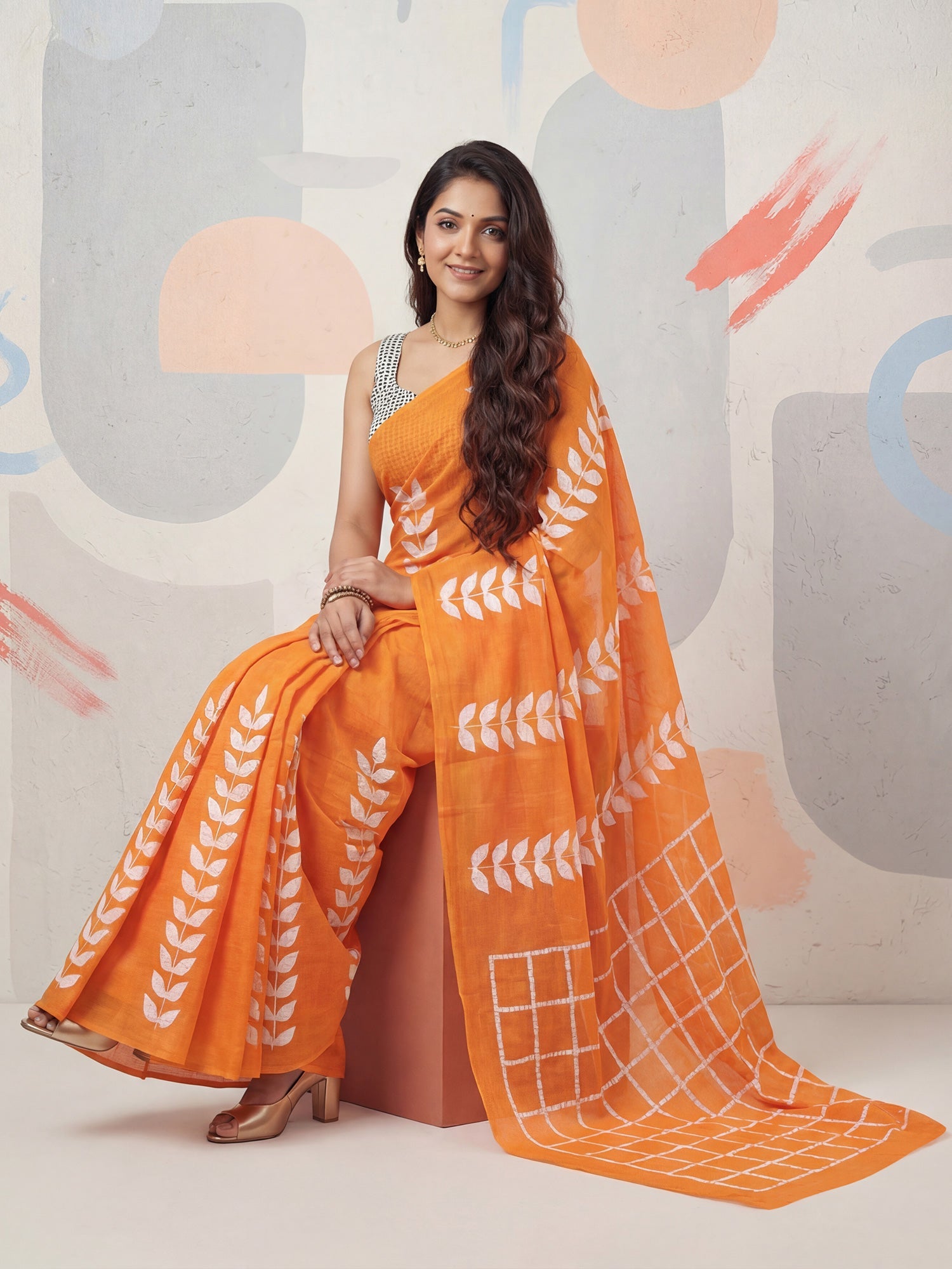 Orang Leaf Motif Batik Print Saree - Ressa