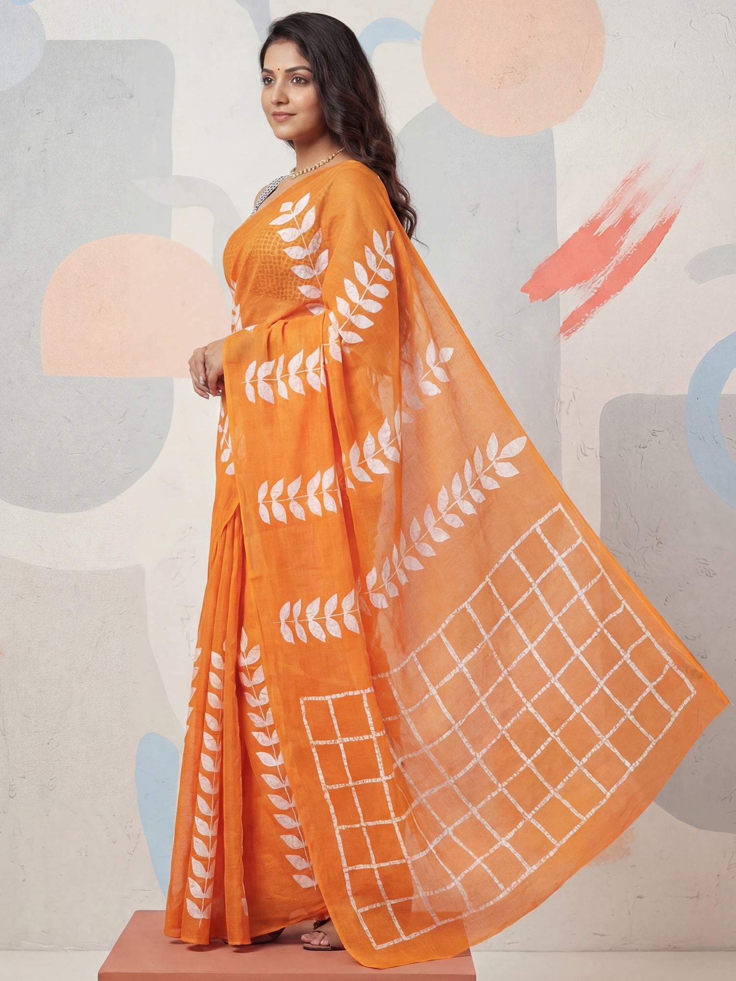 Orang Leaf Motif Batik Print Saree - Ressa