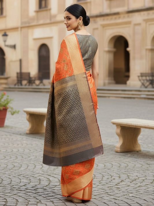 Orange Banarasi Organza Saree - Ressa