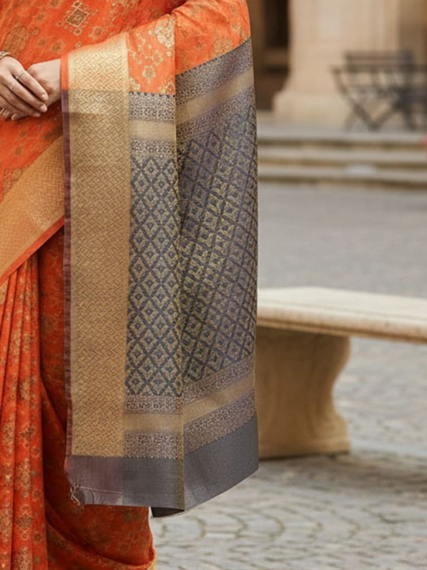 Orange Banarasi Organza Saree - Ressa
