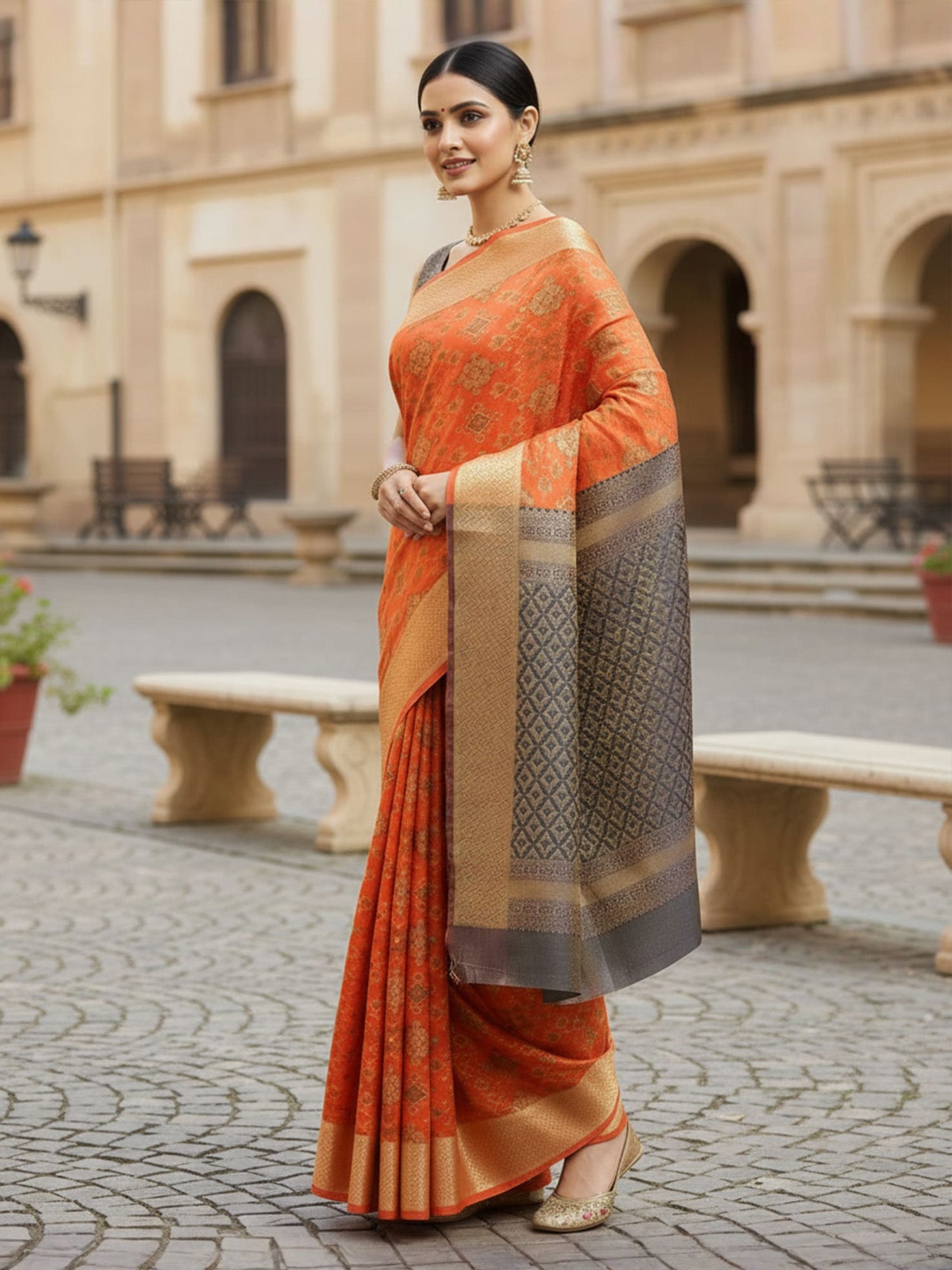 Orange Banarasi Organza Saree - Ressa