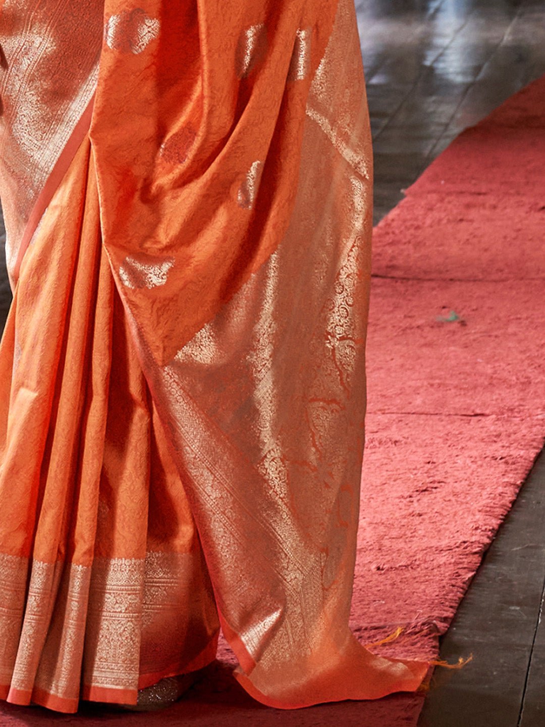 Orange Banarasi Silk Blend Saree - Ressa