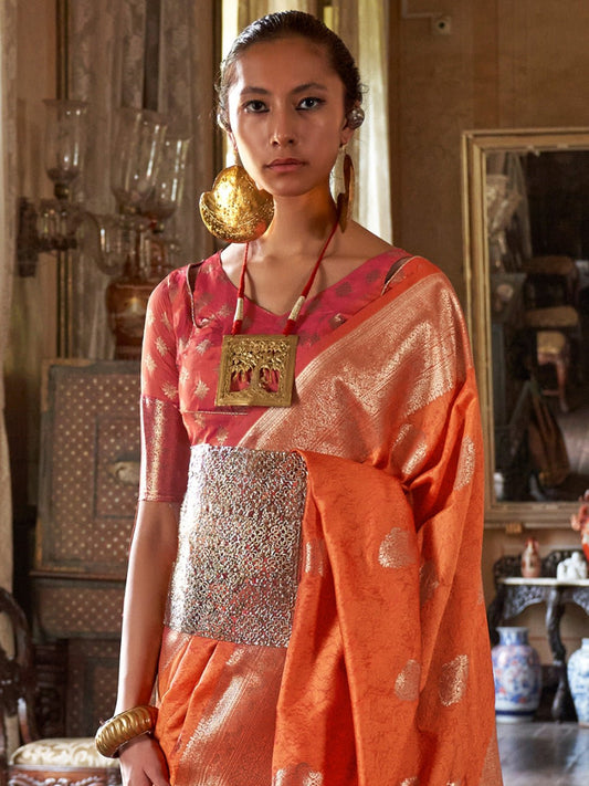 Orange Banarasi Silk Blend Saree - Ressa