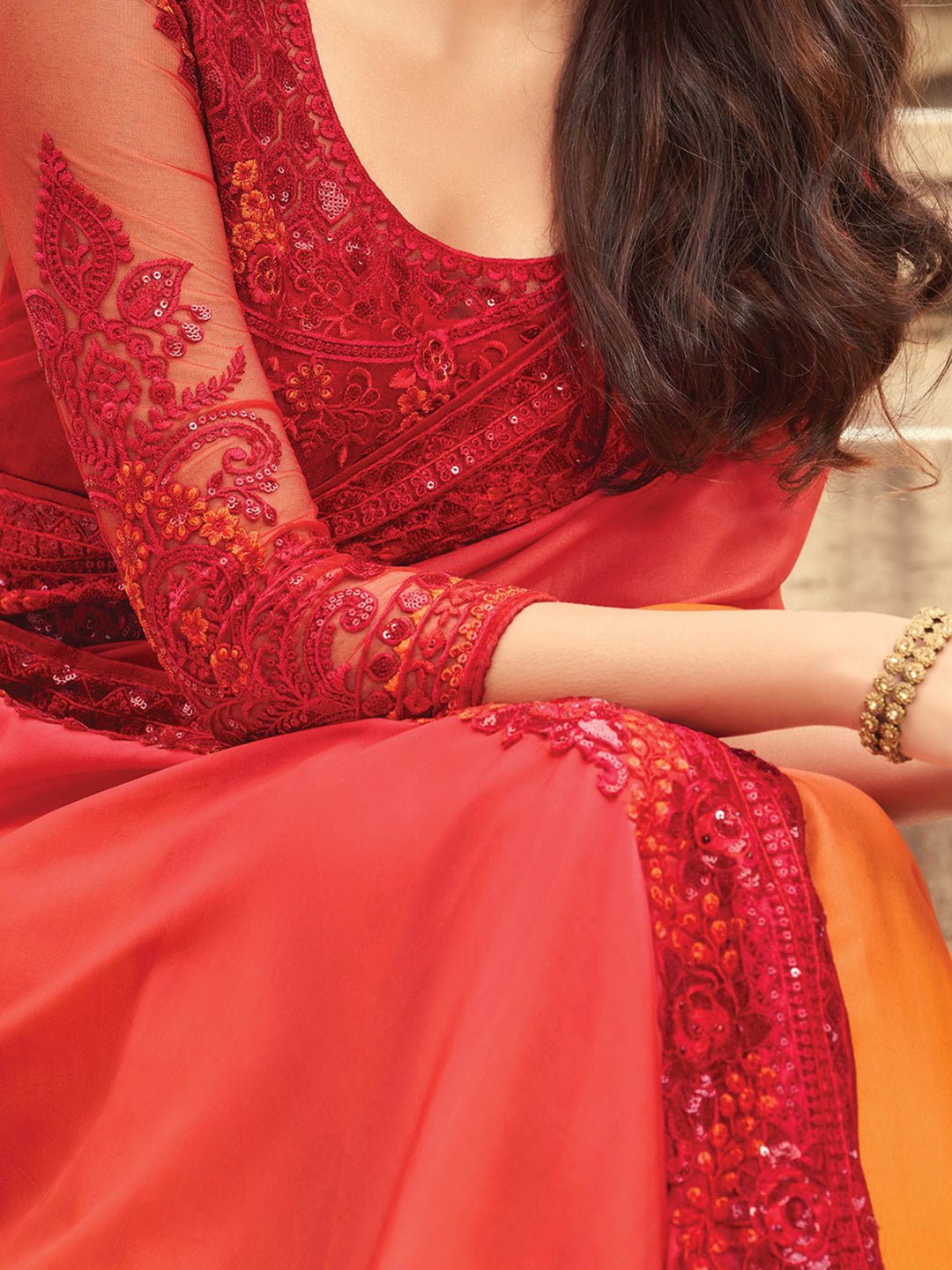 Orange Embellished Party wear Saree - Ressa