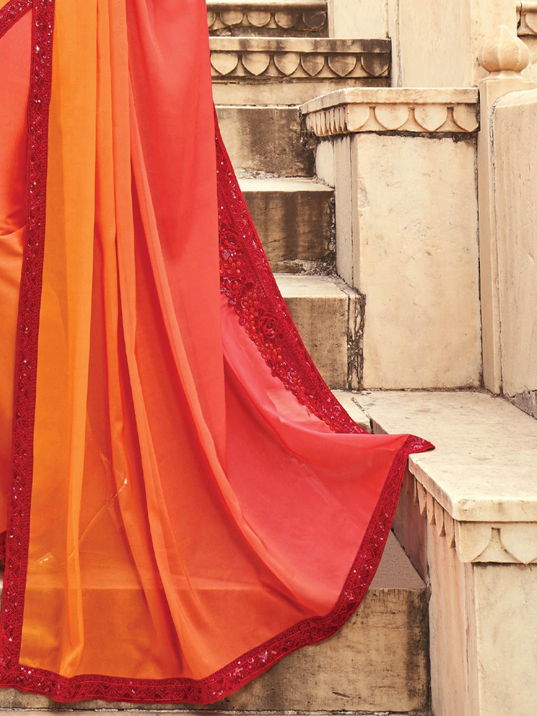 Orange Embellished Party wear Saree - Ressa