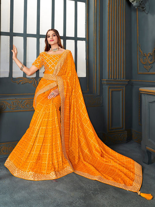 Orange Embroidered Georgette Saree with Sequin Work Blouse - Ressa