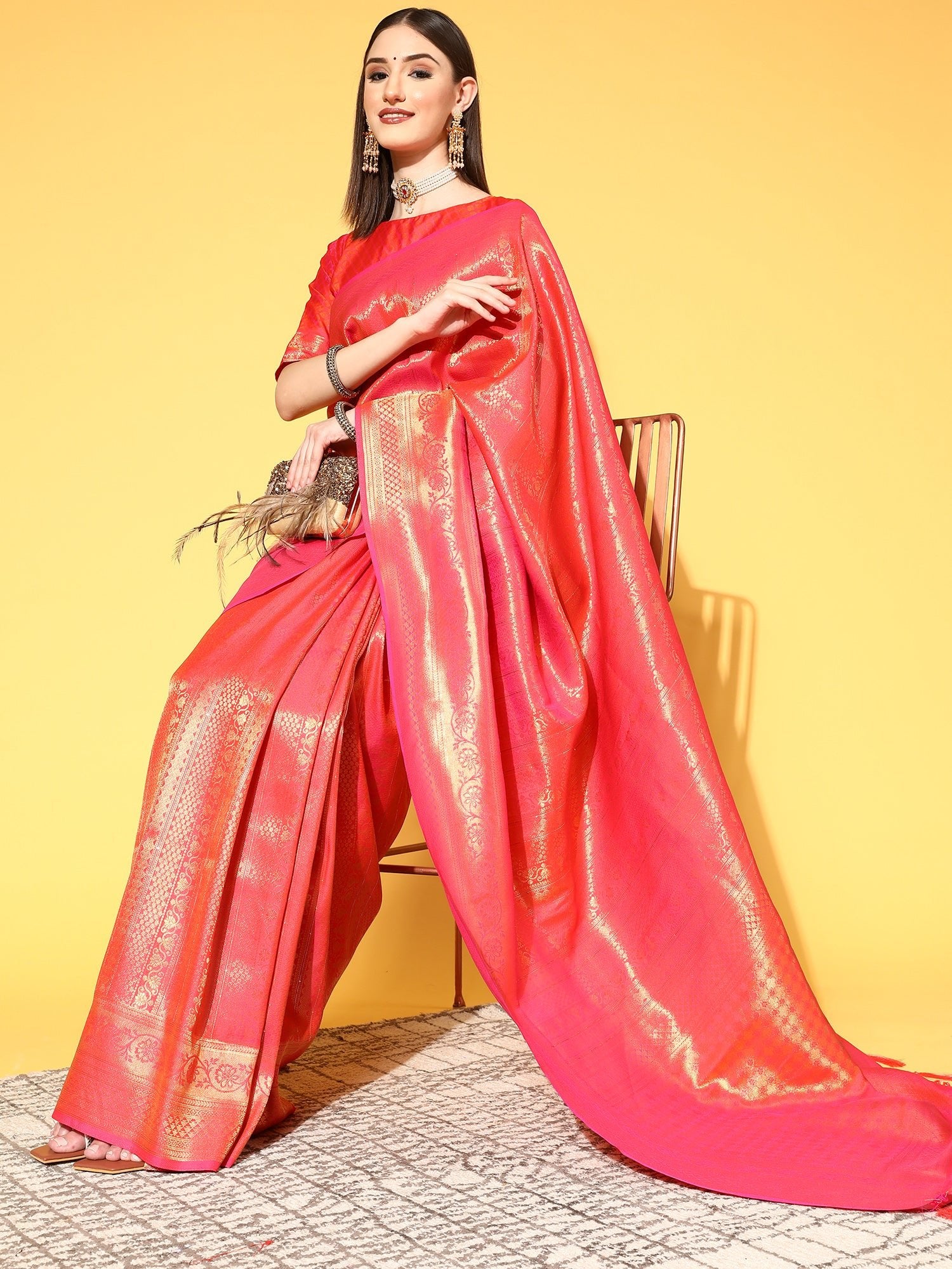 Orange Jari Woven Kanjivaram Saree - Ressa