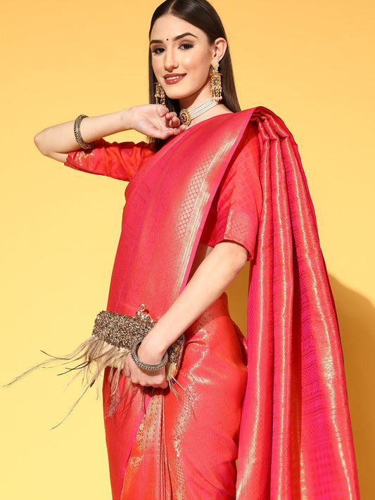 Orange Jari Woven Kanjivaram Saree - Ressa
