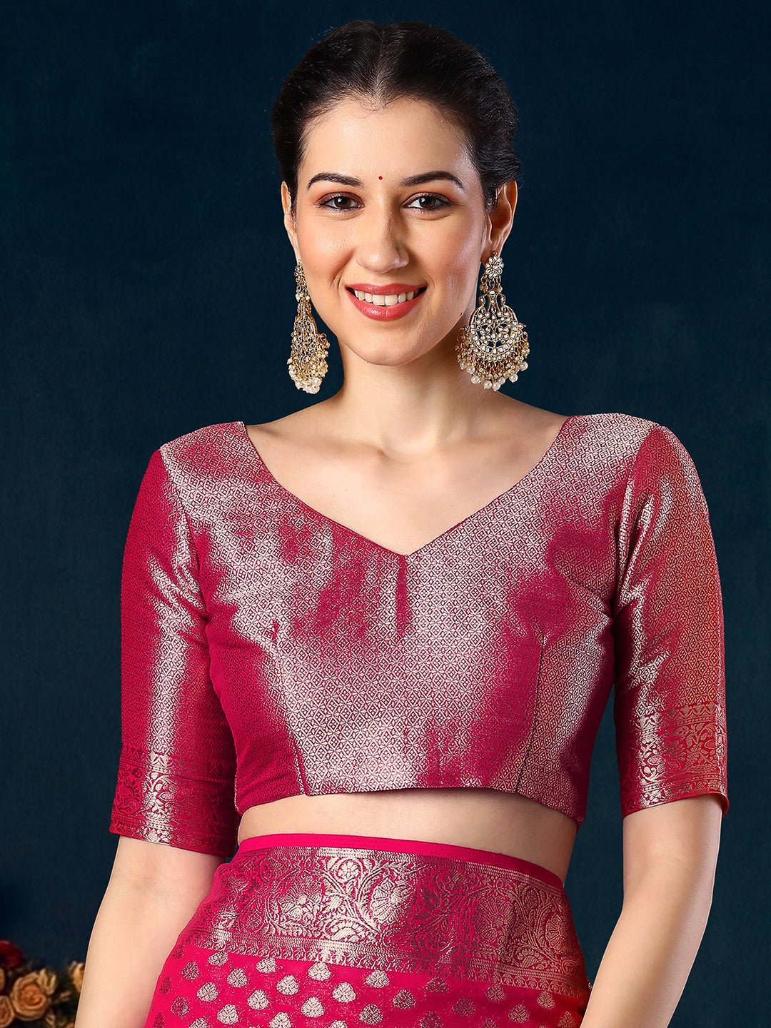 Orange Pink Georgette Banarsi Silk Saree - Ressa