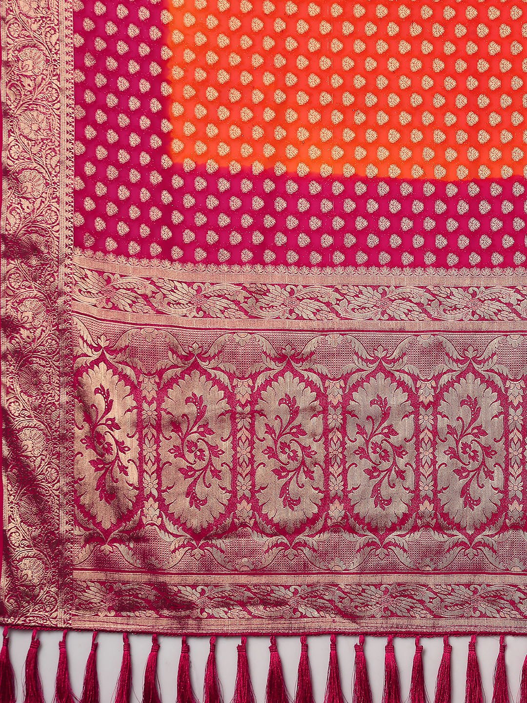 Orange Pink Georgette Banarsi Silk Saree - Ressa