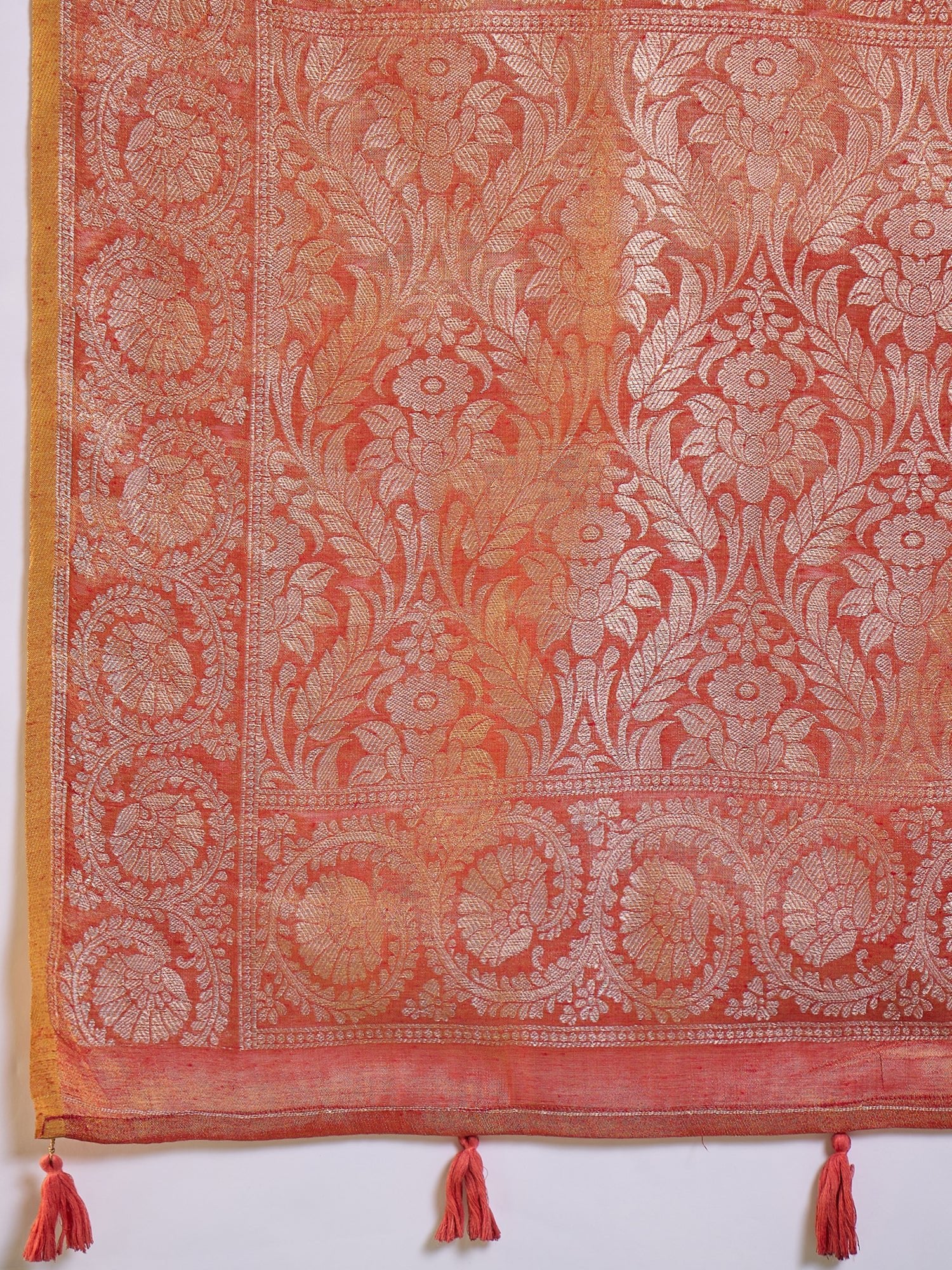 Orange Silk Blend Heritage Banarasi Style Saree - Ressa