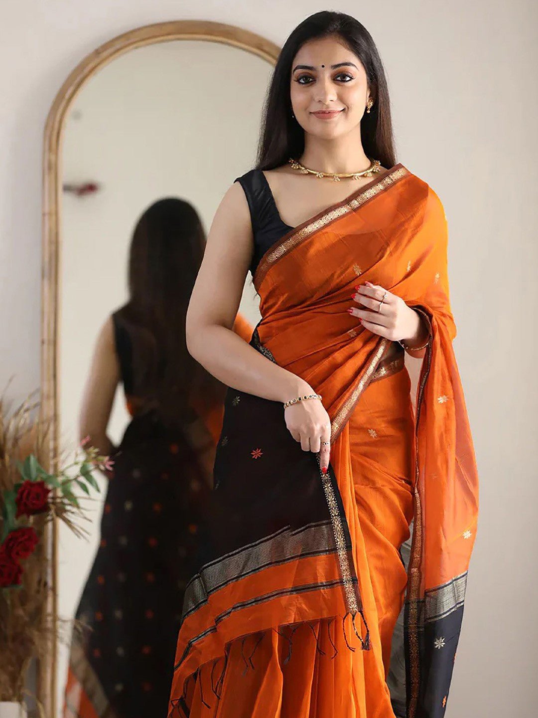 Orange Silk Cotton Saree - Ressa