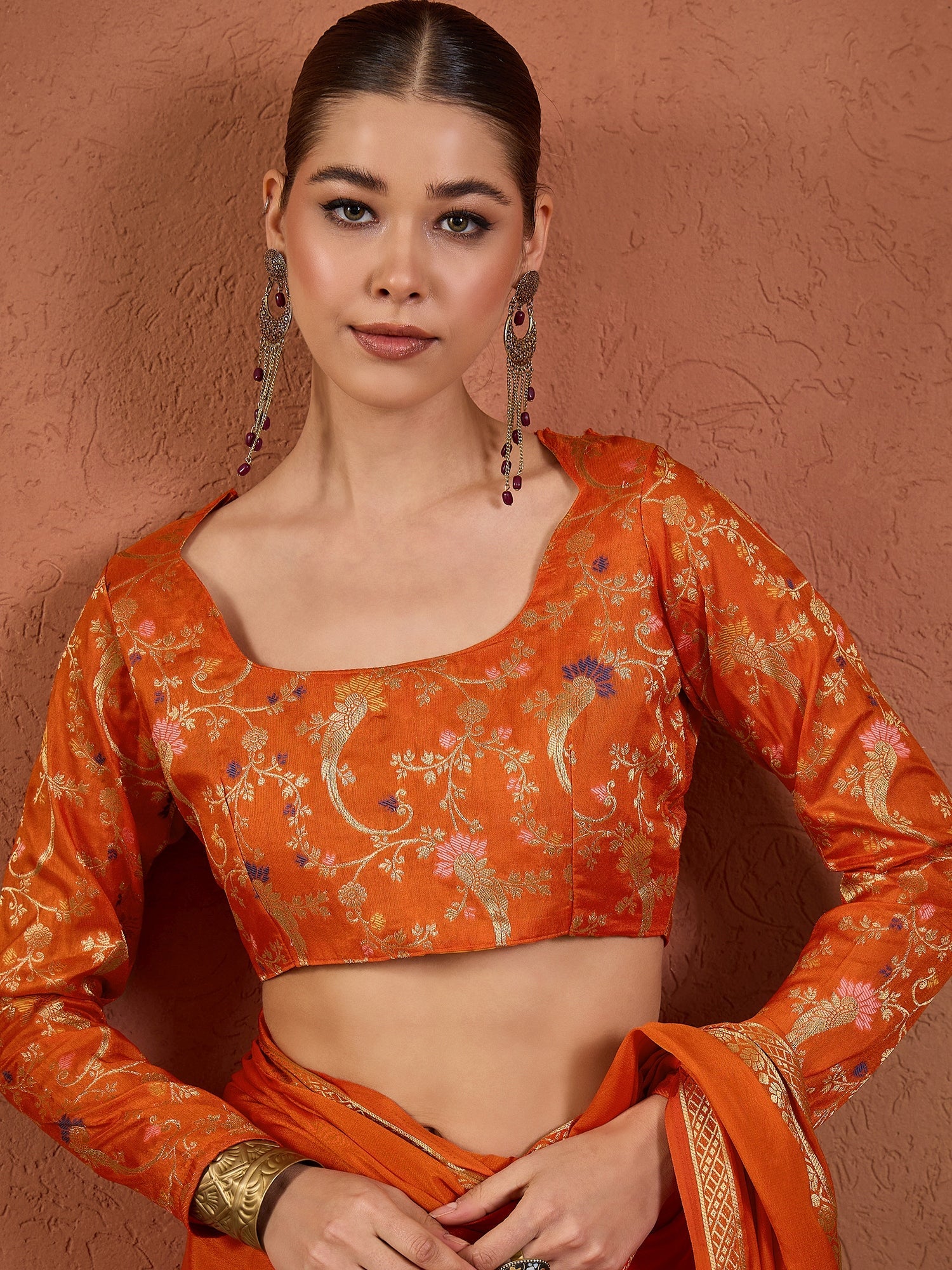 Orange Silk Saree with Zari Border - Ressa