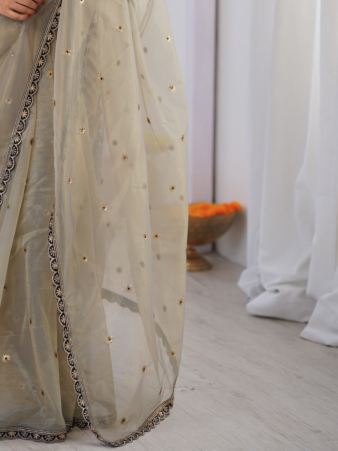 Organza Light Green Embroidery Saree - Ressa