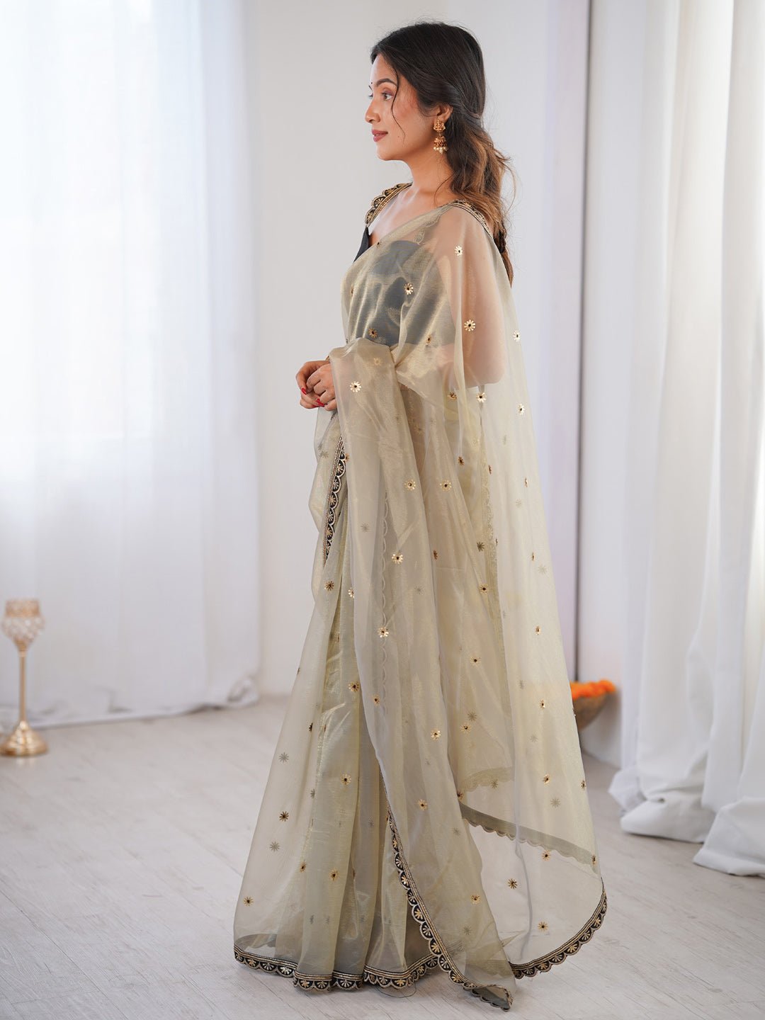 Organza Light Green Embroidery Saree - Ressa