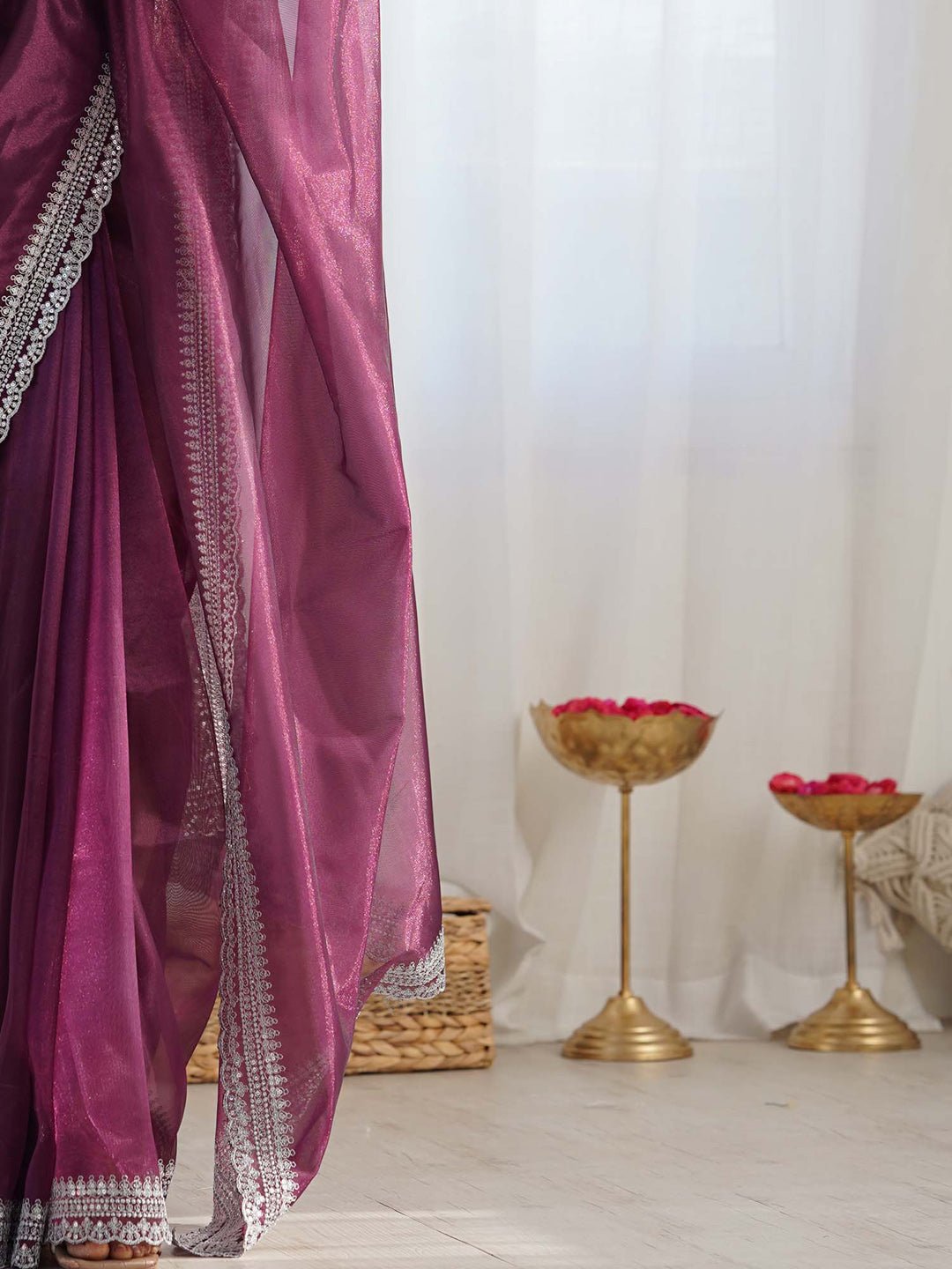 Organza Saree with Embroidered Border - Ressa